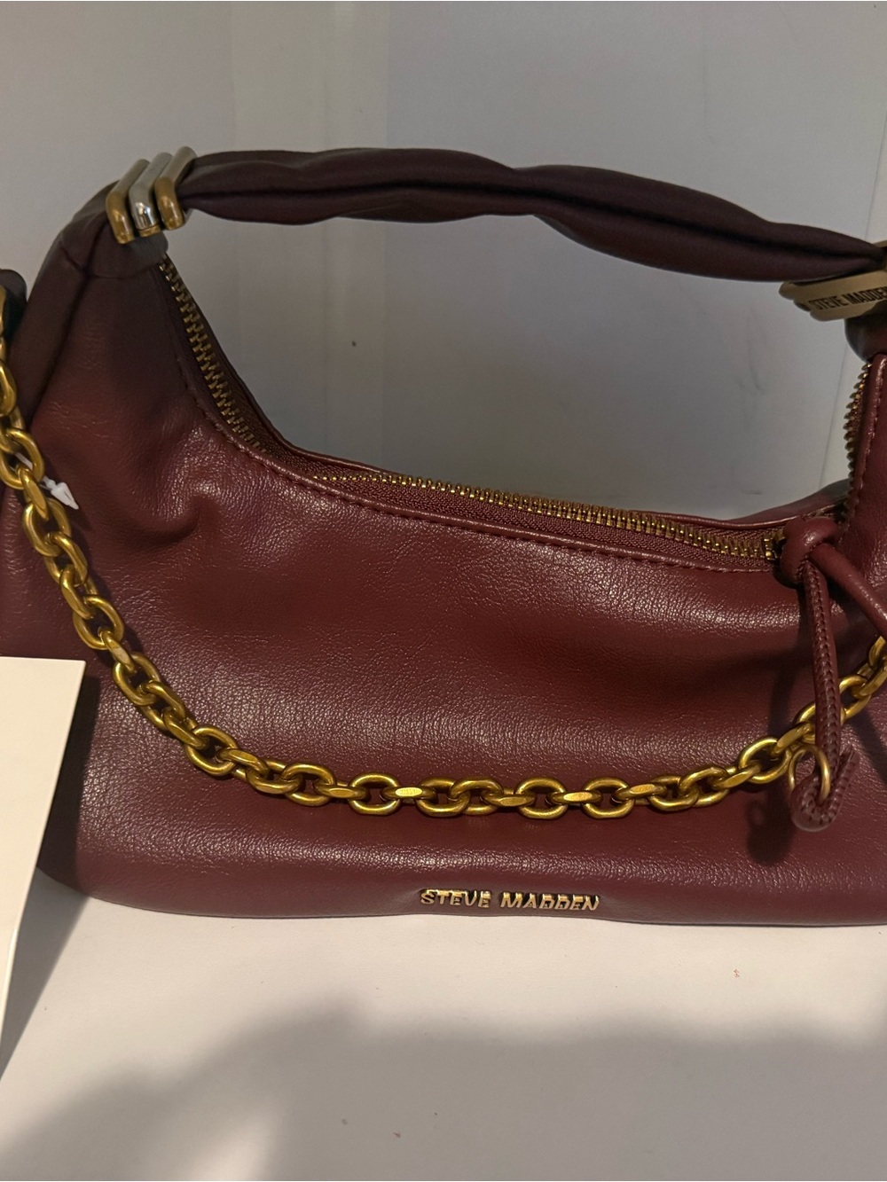 Steve Madden Wine Red Shoulder Bag with Gold Chain